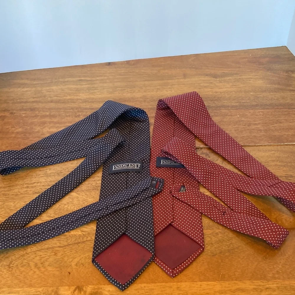Lands End Mens Polka Dot Silk Tie Bundle Burgundy Blue White 58